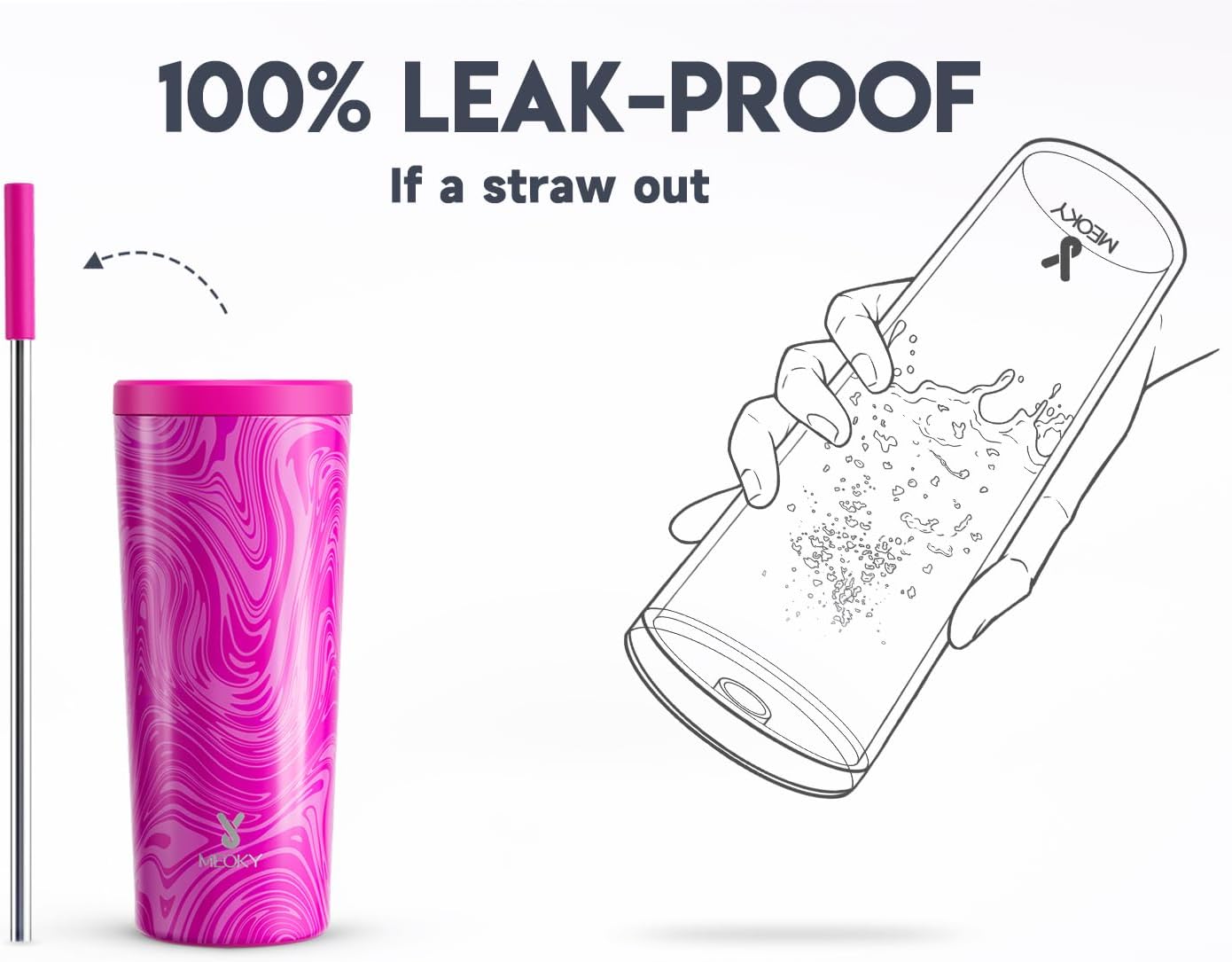 24 oz Insulated Tumbler with Lid and Straw, Stainless Steel Vacuum Insulated Tumbler, Keeps Cold for 24 Hours, 100% Leak Proof, Fits in Car Cup Holder (Swirl)