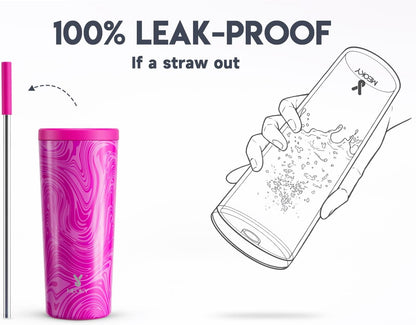 24 oz Insulated Tumbler with Lid and Straw, Stainless Steel Vacuum Insulated Tumbler, Keeps Cold for 24 Hours, 100% Leak Proof, Fits in Car Cup Holder (Swirl)