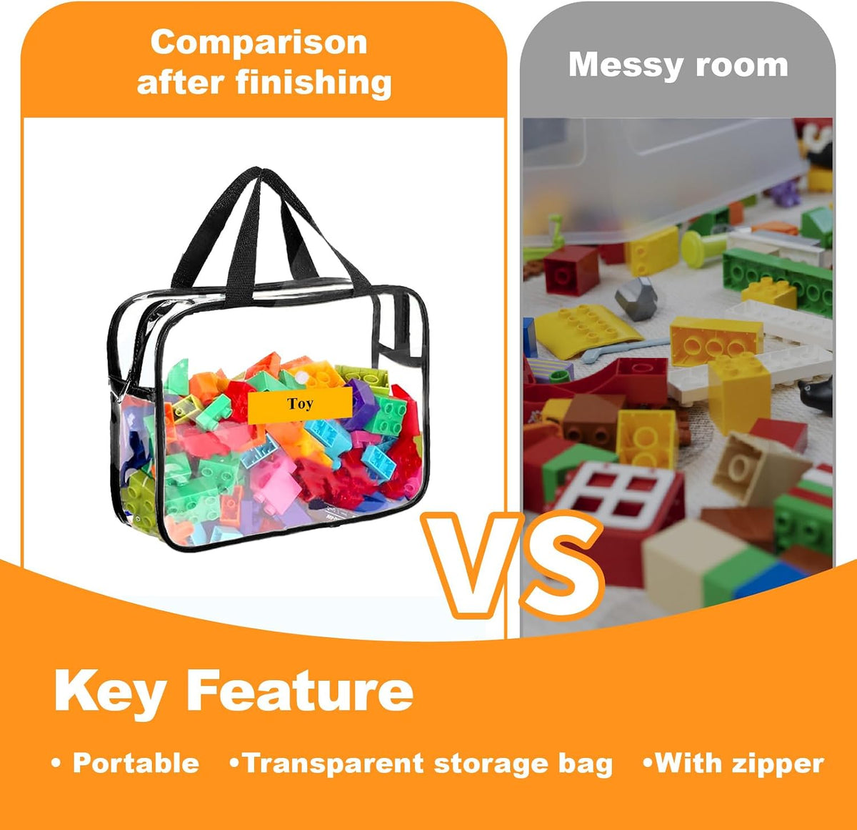 Clear Toy Storage Bag with Zipper - Organizing Bag with Handles (1,X-Large)
