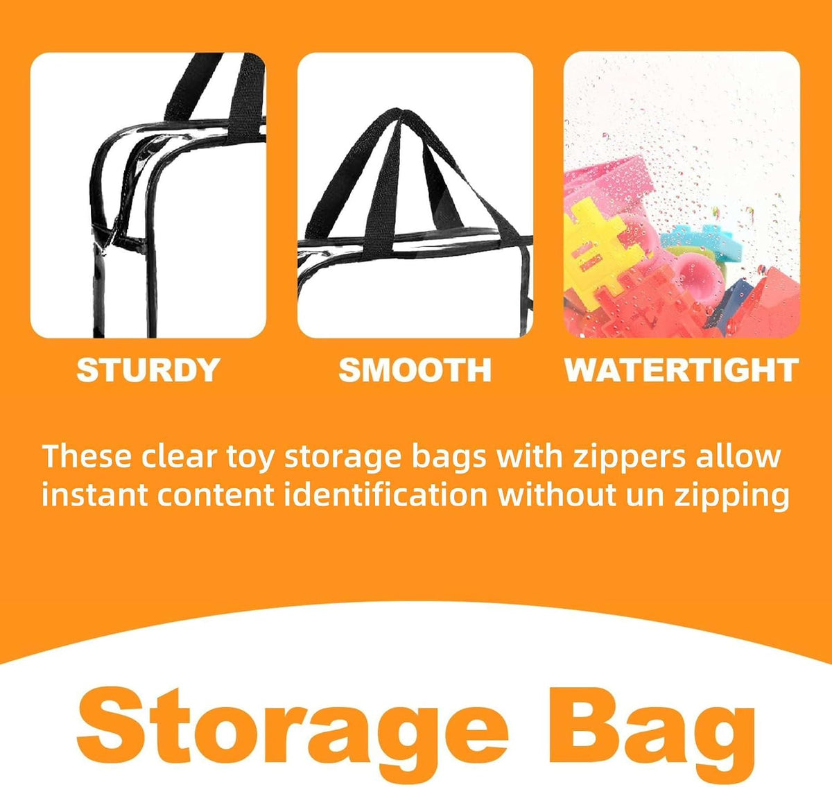 Clear Toy Storage Bag with Zipper - Organizing Bag with Handles (1,X-Large)
