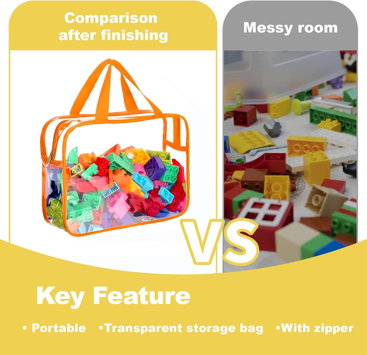 Clear Toy Storage Bag with Zipper - Organizing Bag with Handles (1,X-Large)