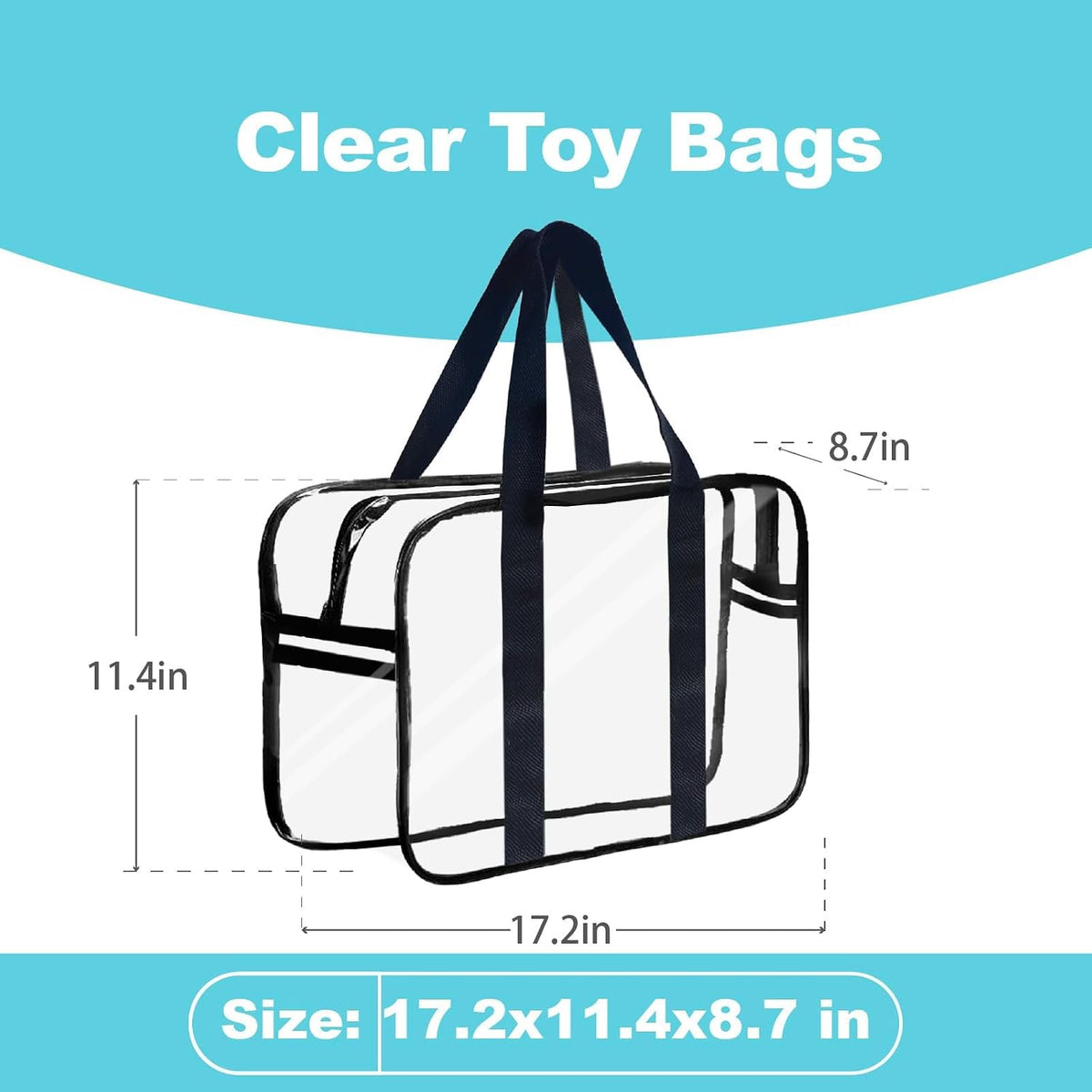 Clear Toy Storage Bag with Zipper - Organizing Bag with Handles (1,X-Large)