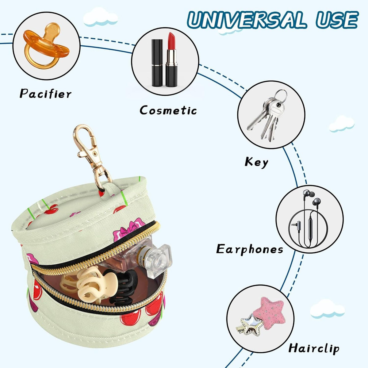 Cute Cherries and Bows Baby Pacifier Holder Case, Dustproof Portable Storage Box for Diaper Bag Purse, Pacifier Storage Container for Boys & Girls