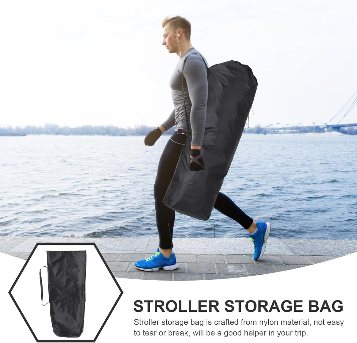Stroller Storage Bag Organizer for Airplane Travel Foldable Stroller Cover with Padded Shoulder Strap Gate Check Travel Carry Bag