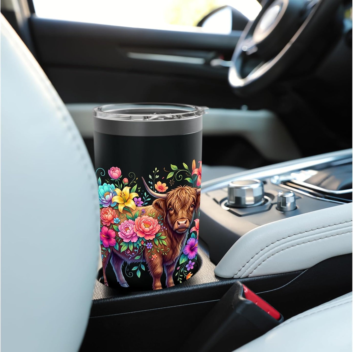 Colorful Highland Cow Floral Botanical Stainless Steel Insulated Tumbler