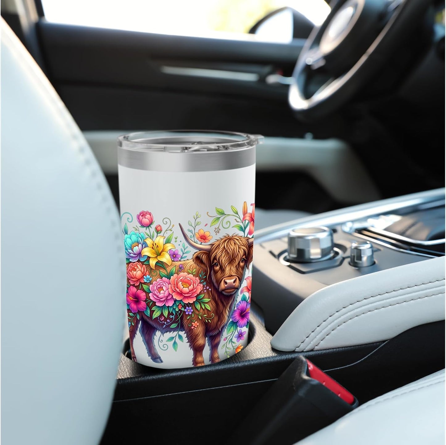 Colorful Highland Cow Floral Botanical Stainless Steel Insulated Tumbler