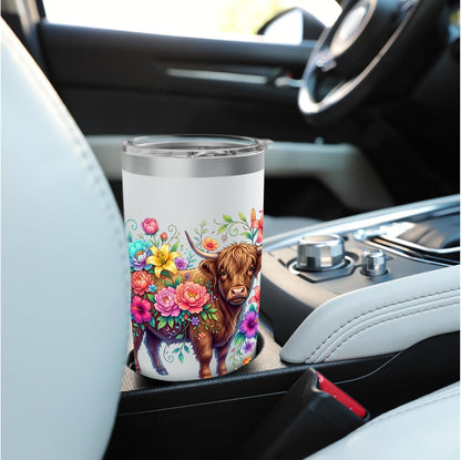 Colorful Highland Cow Floral Botanical Stainless Steel Insulated Tumbler