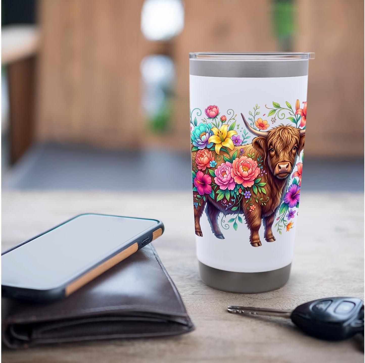 Colorful Highland Cow Floral Botanical Stainless Steel Insulated Tumbler