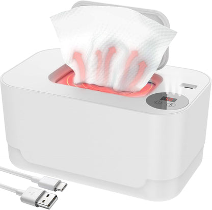 Baby Wipe Warmer with LED Light 40-55°C Adjustable Baby Wipe Warmer Dispenser Portable Wipe Heater Warmer USB Powered Wet Wipes Warmer Diaper Wipe Warmer Keeps Wipes Warm and Moist for Baby N