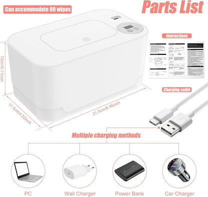 Baby Wipe Warmer with LED Light 40-55°C Adjustable Baby Wipe Warmer Dispenser Portable Wipe Heater Warmer USB Powered Wet Wipes Warmer Diaper Wipe Warmer Keeps Wipes Warm and Moist for Baby N
