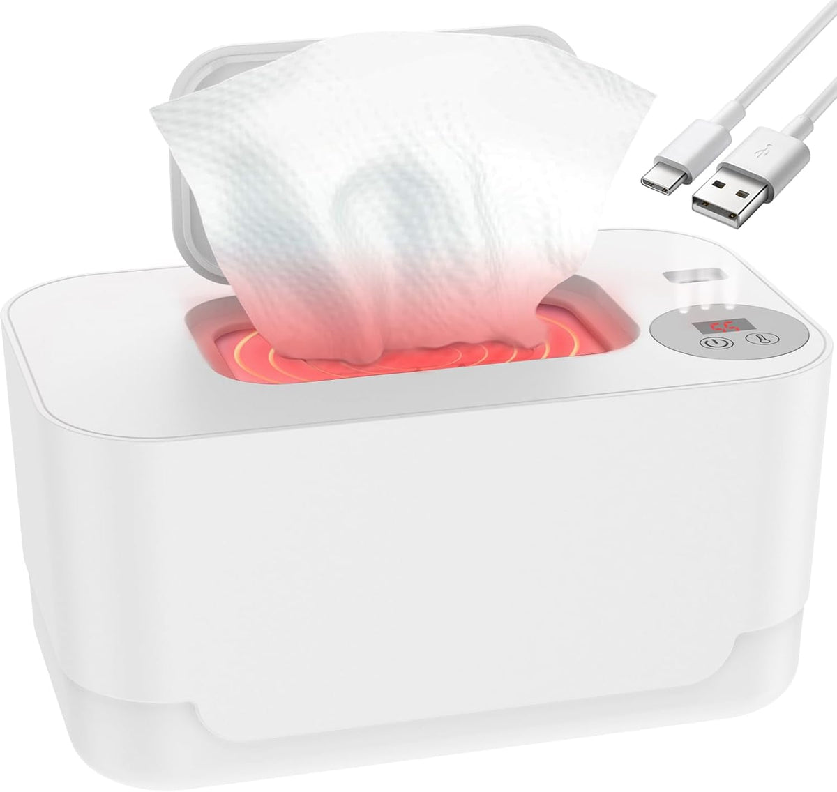 Baby Wipe Warmer with LED Light 40-55°C Adjustable Baby Wipe Warmer Dispenser Portable Wipe Heater Warmer USB Powered Wet Wipes Warmer Diaper Wipe Warmer Keeps Wipes Warm and Moist for Baby N