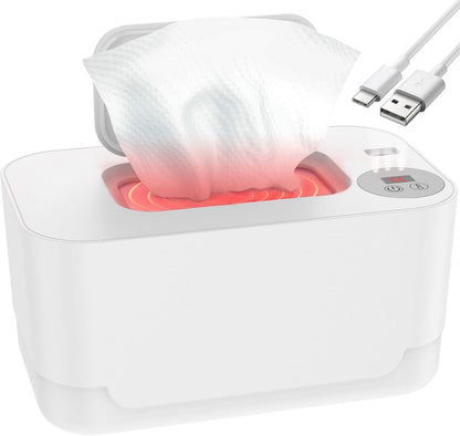 Baby Wipe Warmer with LED Light 40-55°C Adjustable Baby Wipe Warmer Dispenser Portable Wipe Heater Warmer USB Powered Wet Wipes Warmer Diaper Wipe Warmer Keeps Wipes Warm and Moist for Baby N