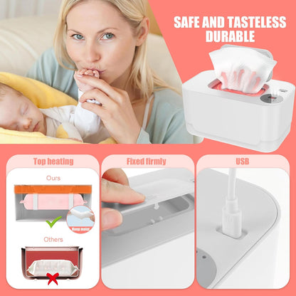 Baby Wipe Warmer with LED Light 40-55°C Adjustable Baby Wipe Warmer Dispenser Portable Wipe Heater Warmer USB Powered Wet Wipes Warmer Diaper Wipe Warmer Keeps Wipes Warm and Moist for Baby N