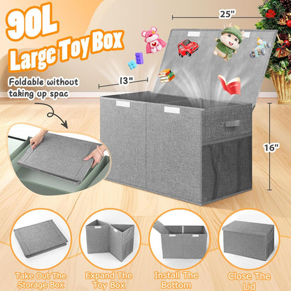 Large Toy Box, Collapsible Storage Bins with Lids, Toy Storage Organizer Toddler Bin Boxes for Kids, Boys, Girls