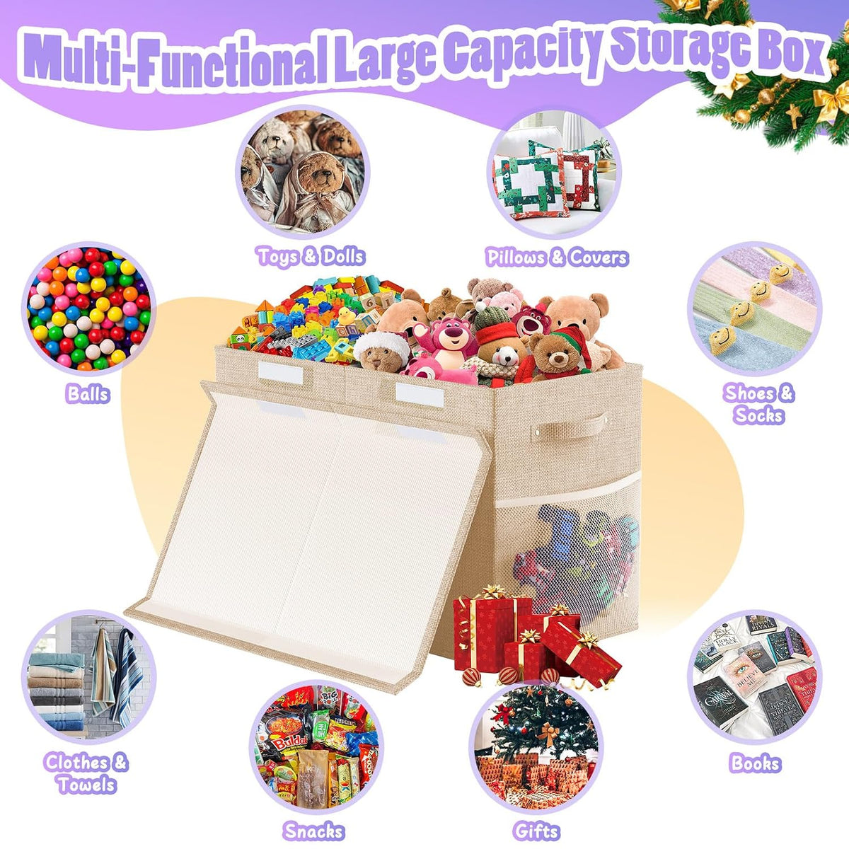 Large Toy Box, Collapsible Storage Bins with Lids, Toy Storage Organizer Toddler Bin Boxes for Kids, Boys, Girls