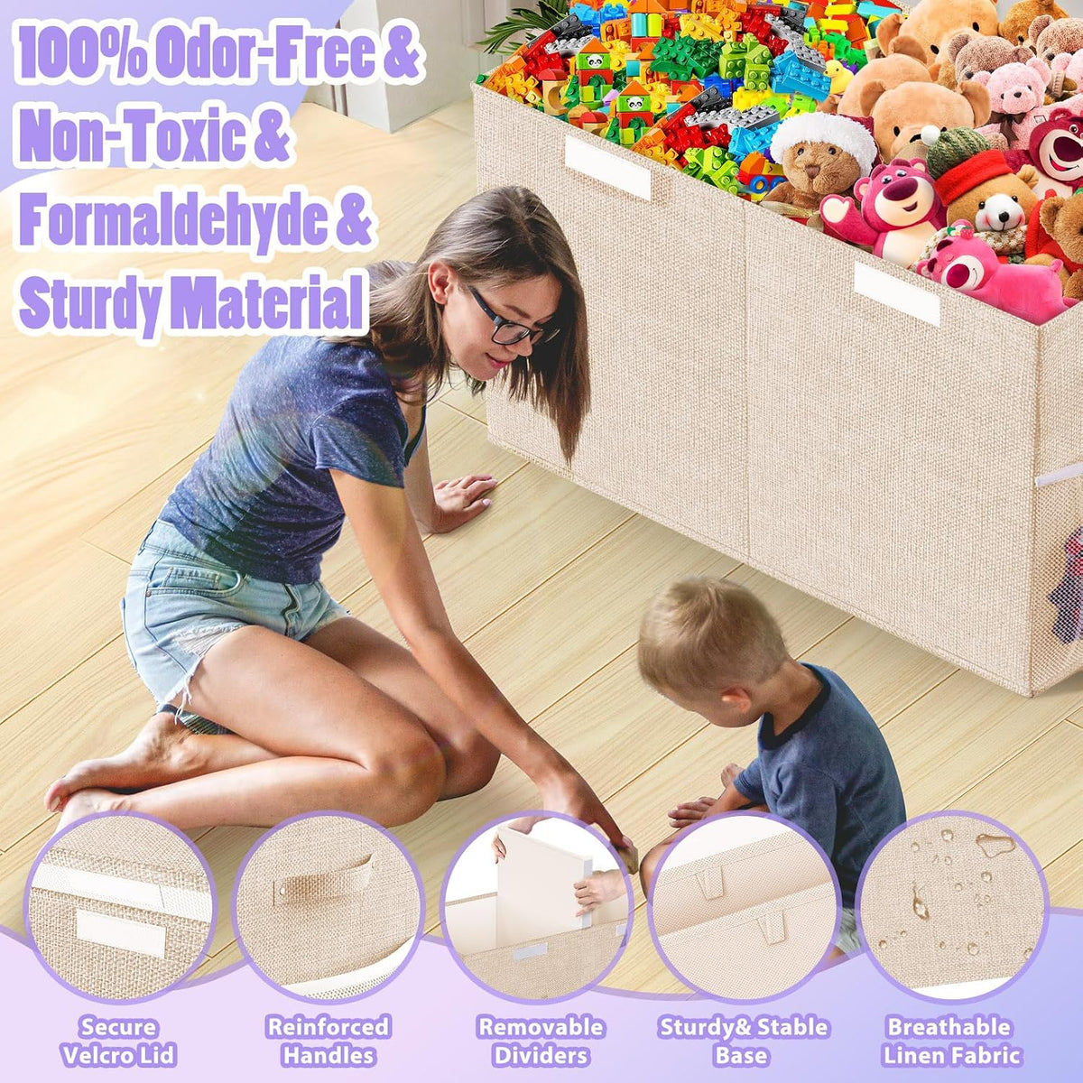 Large Toy Box, Collapsible Storage Bins with Lids, Toy Storage Organizer Toddler Bin Boxes for Kids, Boys, Girls