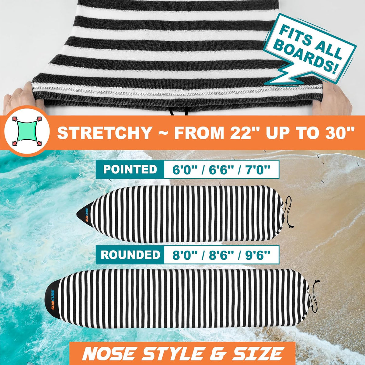 Surfboard Sock Cover Bag Stretchy Protective Surf Bag w/Drawstring
