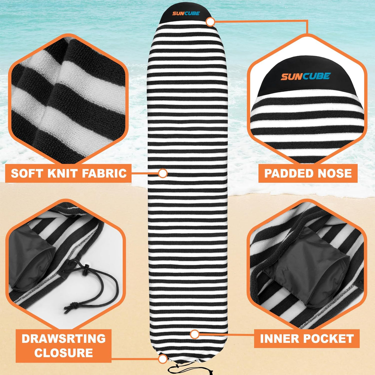 Surfboard Sock Cover Bag Stretchy Protective Surf Bag w/Drawstring