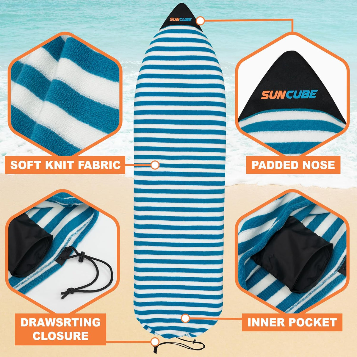 Surfboard Sock Cover Bag Stretchy Protective Surf Bag w/Drawstring