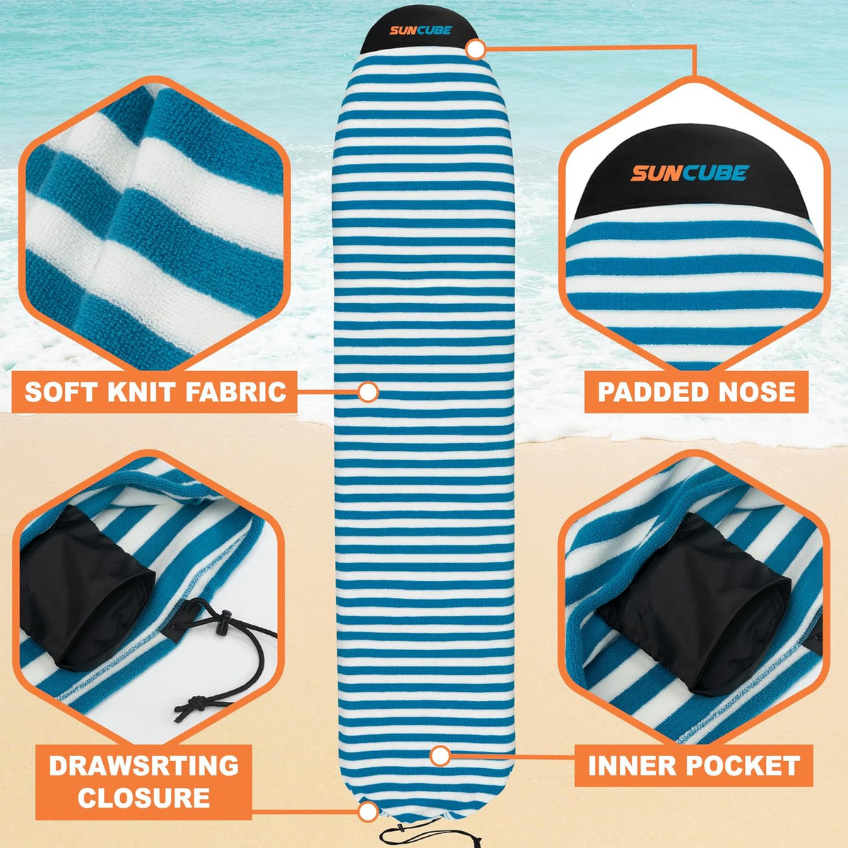 Surfboard Sock Cover Bag Stretchy Protective Surf Bag w/Drawstring