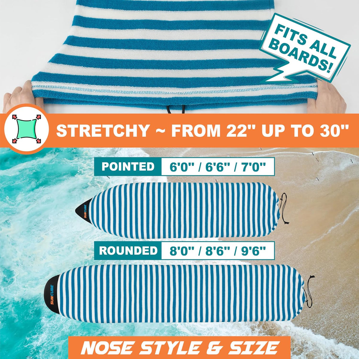 Surfboard Sock Cover Bag Stretchy Protective Surf Bag w/Drawstring