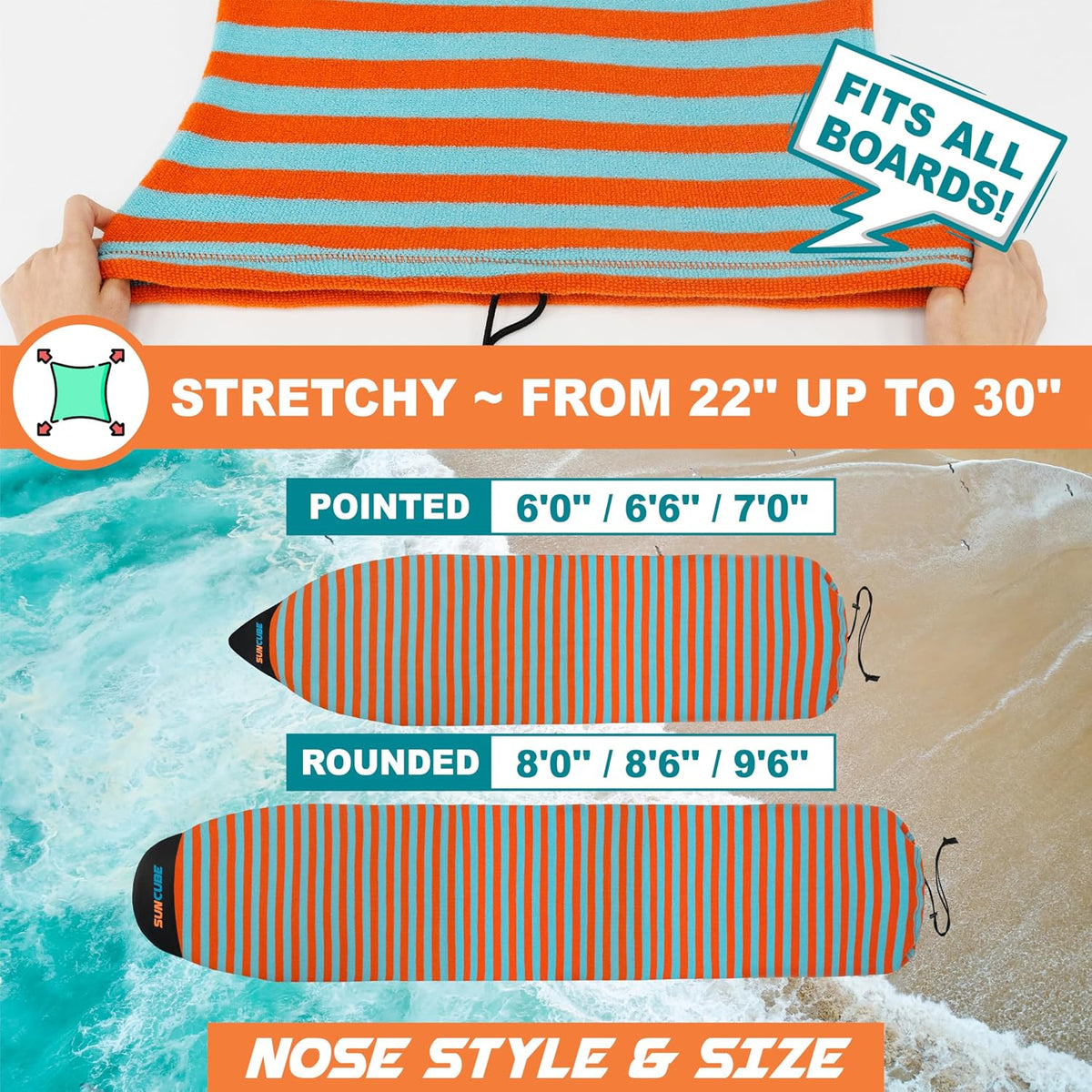 Surfboard Sock Cover Bag Stretchy Protective Surf Bag w/Drawstring