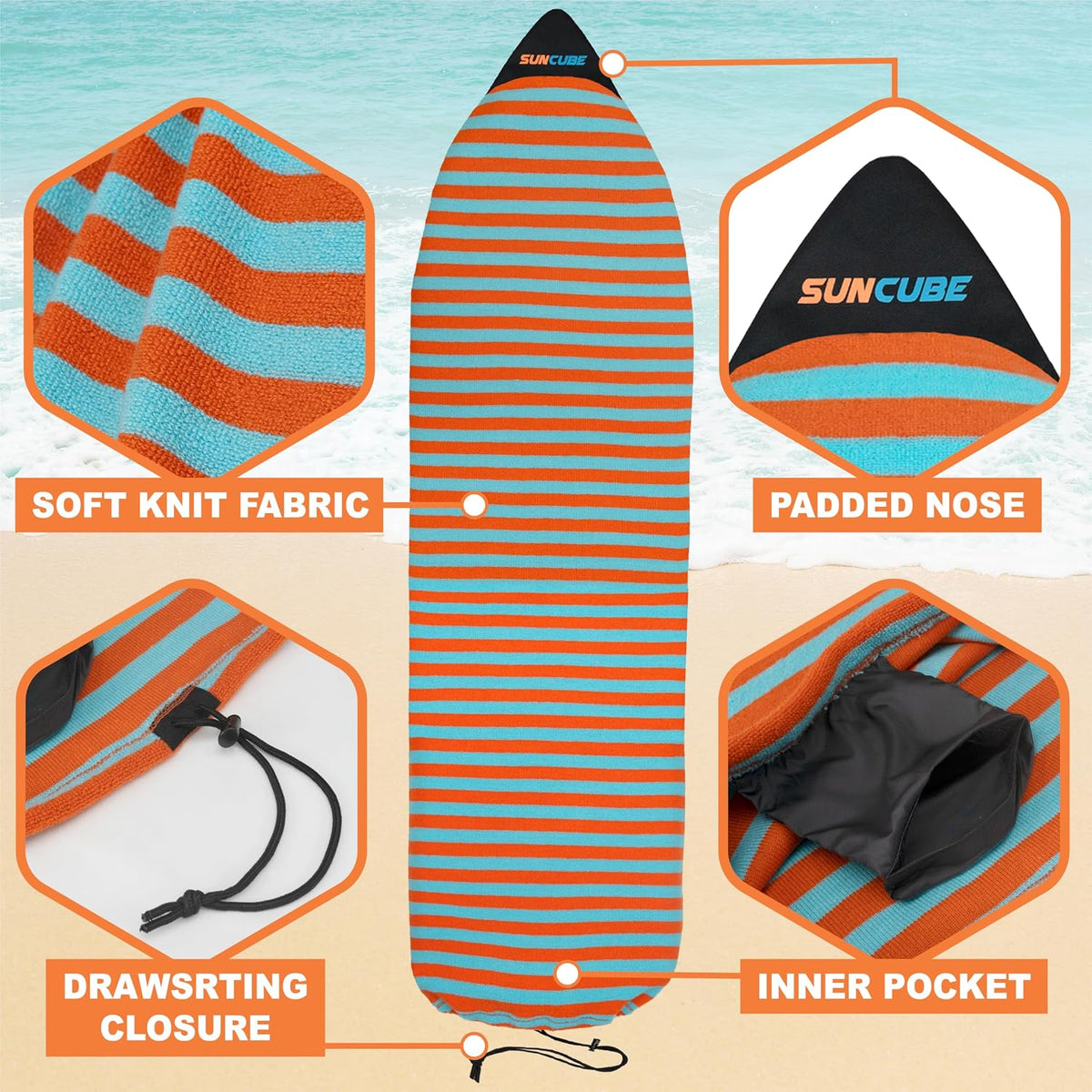 Surfboard Sock Cover Bag Stretchy Protective Surf Bag w/Drawstring