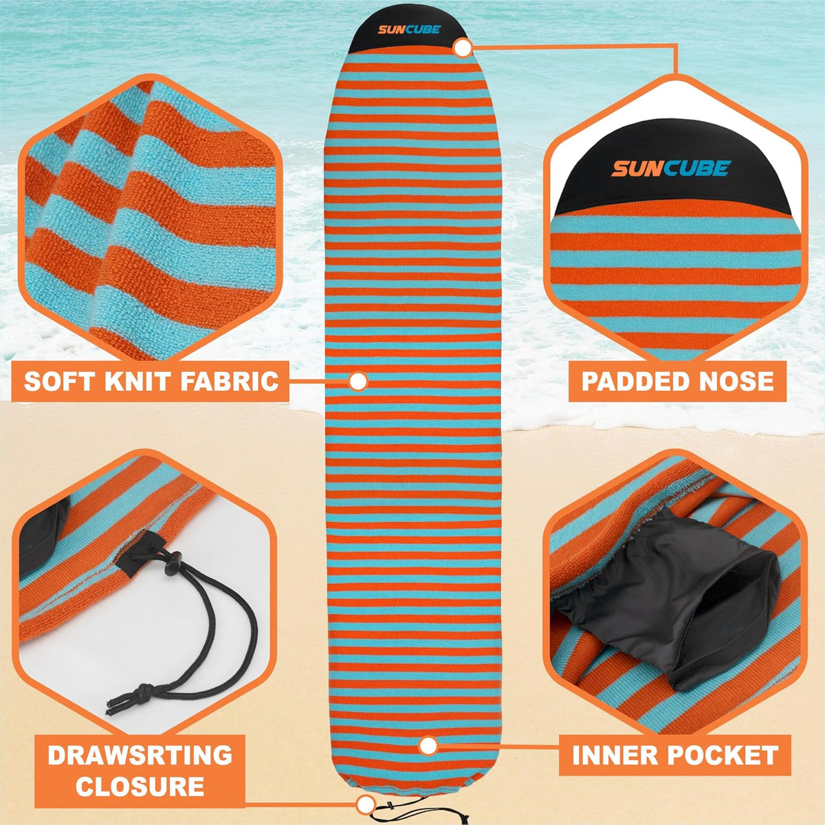 Surfboard Sock Cover Bag Stretchy Protective Surf Bag w/Drawstring