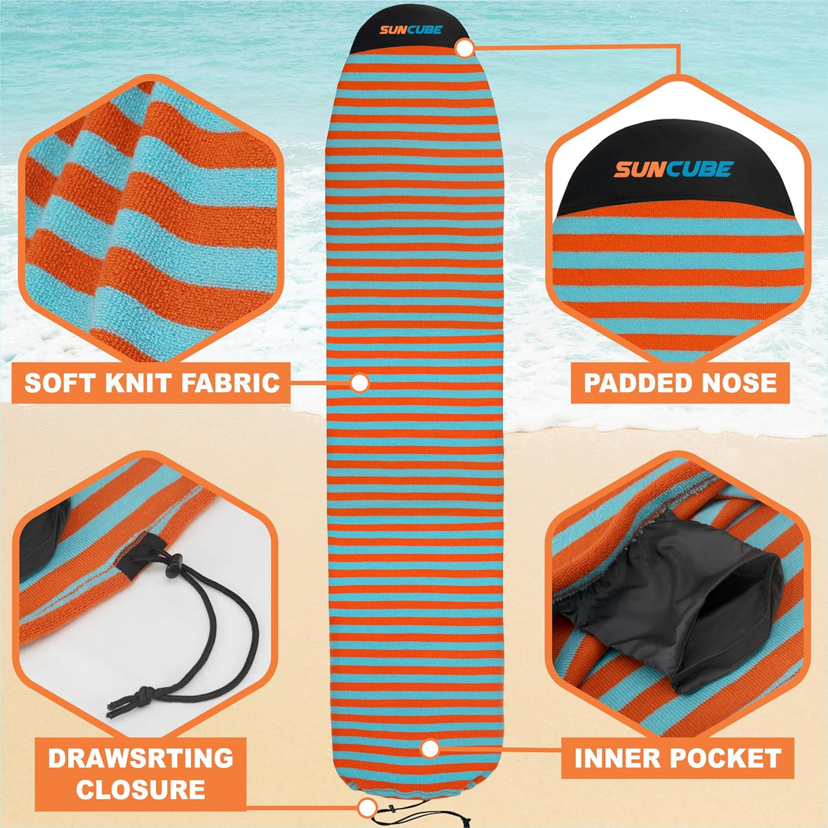 Surfboard Sock Cover Bag Stretchy Protective Surf Bag w/Drawstring
