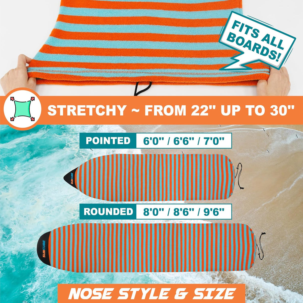 Surfboard Sock Cover Bag Stretchy Protective Surf Bag w/Drawstring