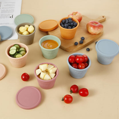 6 Pack Silicone Baby Food Storage Containers (4 oz) -Leakproof & Airtight Reusable Snack Cups with Lids - Freezer, Dishwasher Safe - Versatile Puree Jars for Infants & Toddlers