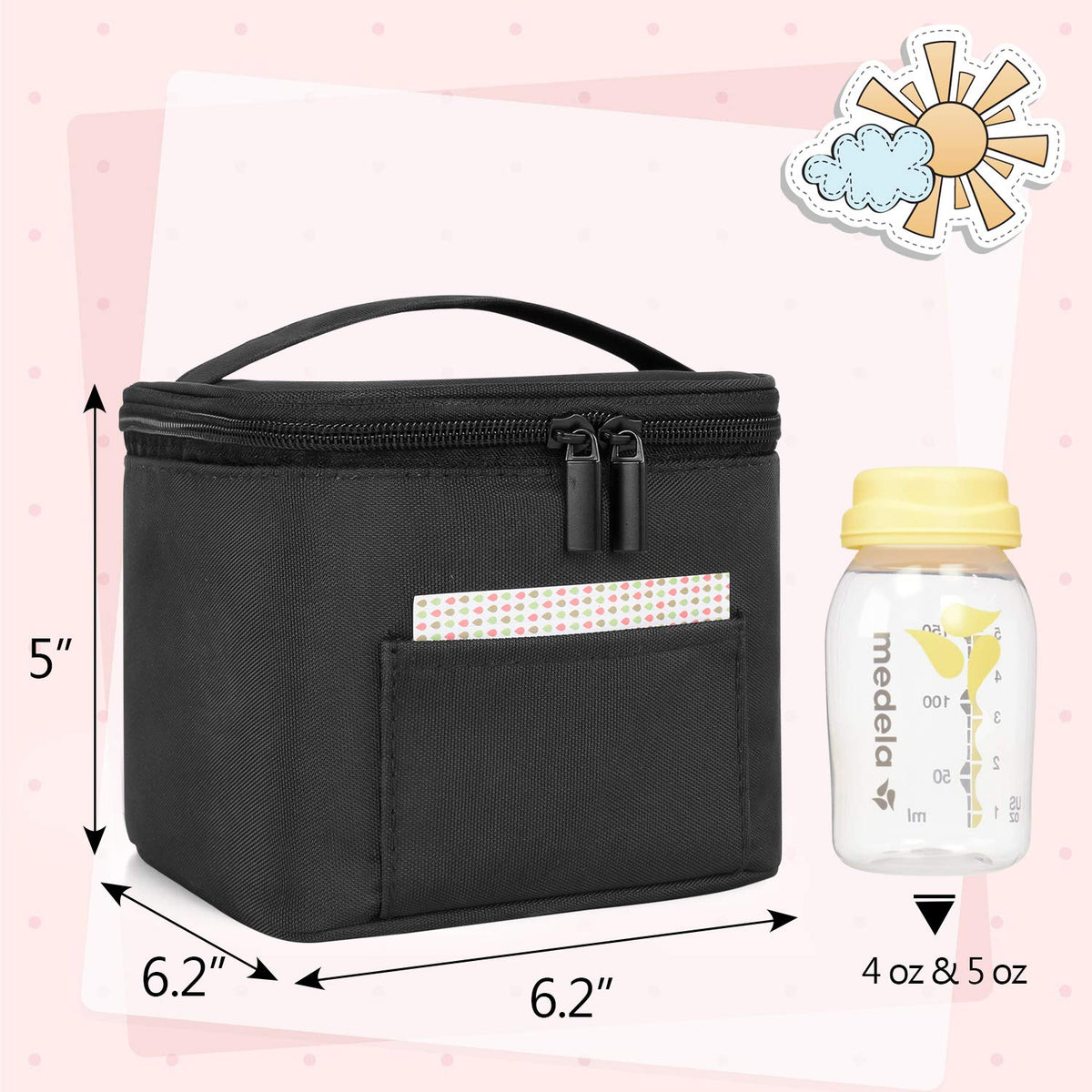 Insulated Breastmilk Cooler Travel Bag for Working Moms, Black