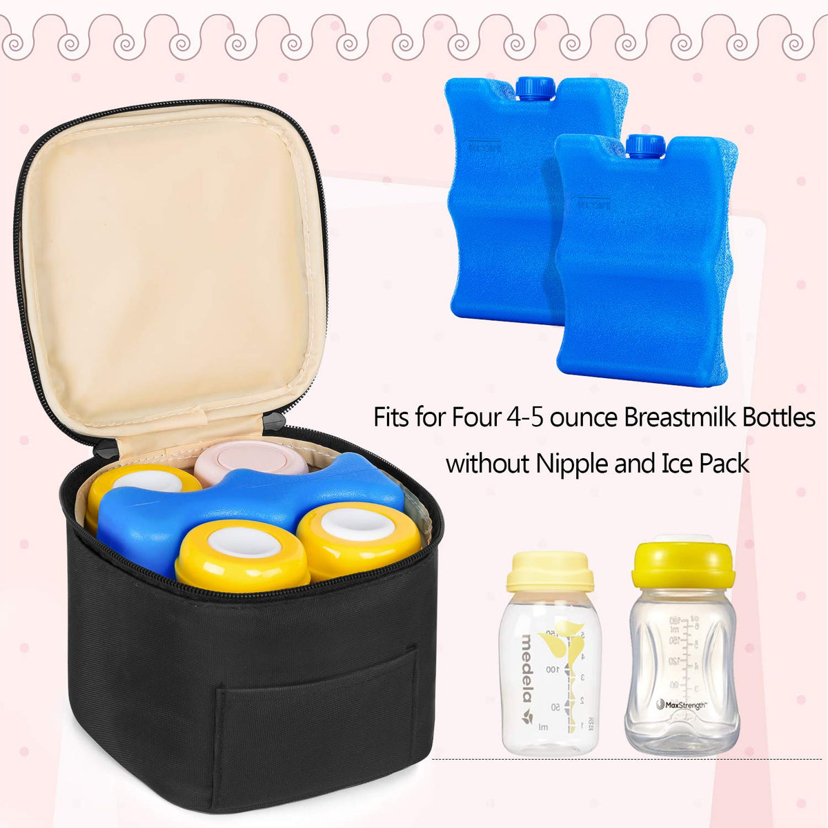 Insulated Breastmilk Cooler Travel Bag for Working Moms, Black