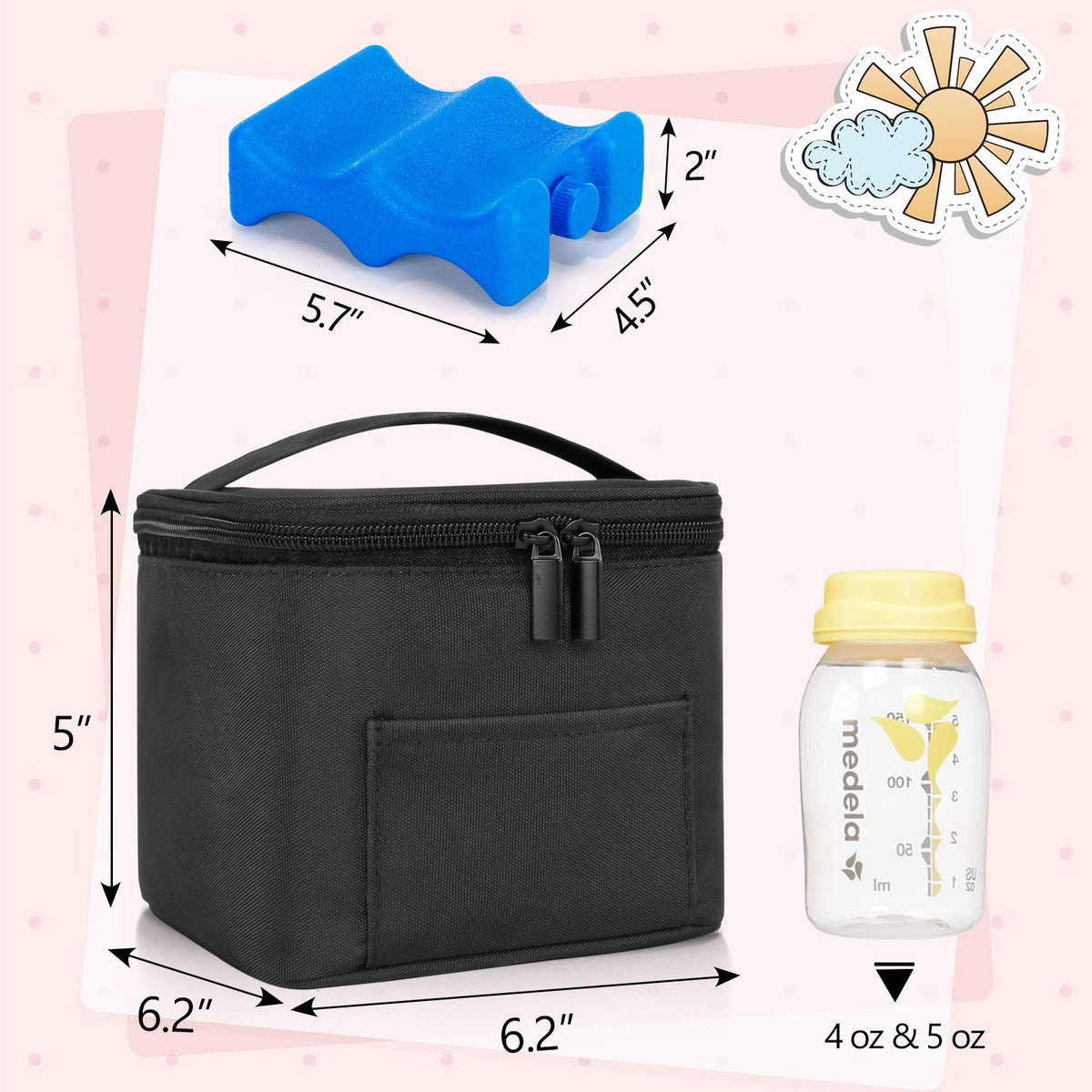 Insulated Breastmilk Cooler Travel Bag for Working Moms, Black
