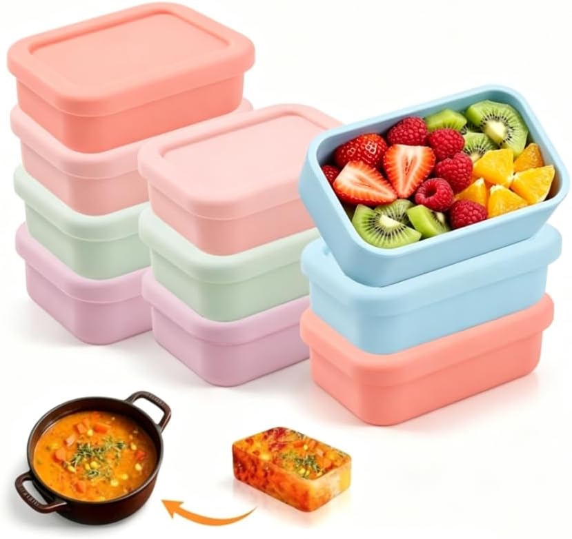 10 Packs 1 Cup Silicone Freezer Molds for Souper Cubes,Ice Cube Tray,8oz Food Containers With Lid for Food Preserving, Silicone Tray with Lid for Broth, Sauces, Stews