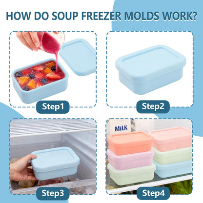 10 Packs 1 Cup Silicone Freezer Molds for Souper Cubes,Ice Cube Tray,8oz Food Containers With Lid for Food Preserving, Silicone Tray with Lid for Broth, Sauces, Stews
