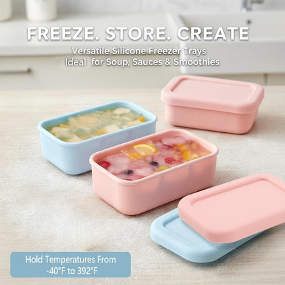 10 Packs 1 Cup Silicone Freezer Molds for Souper Cubes,Ice Cube Tray,8oz Food Containers With Lid for Food Preserving, Silicone Tray with Lid for Broth, Sauces, Stews