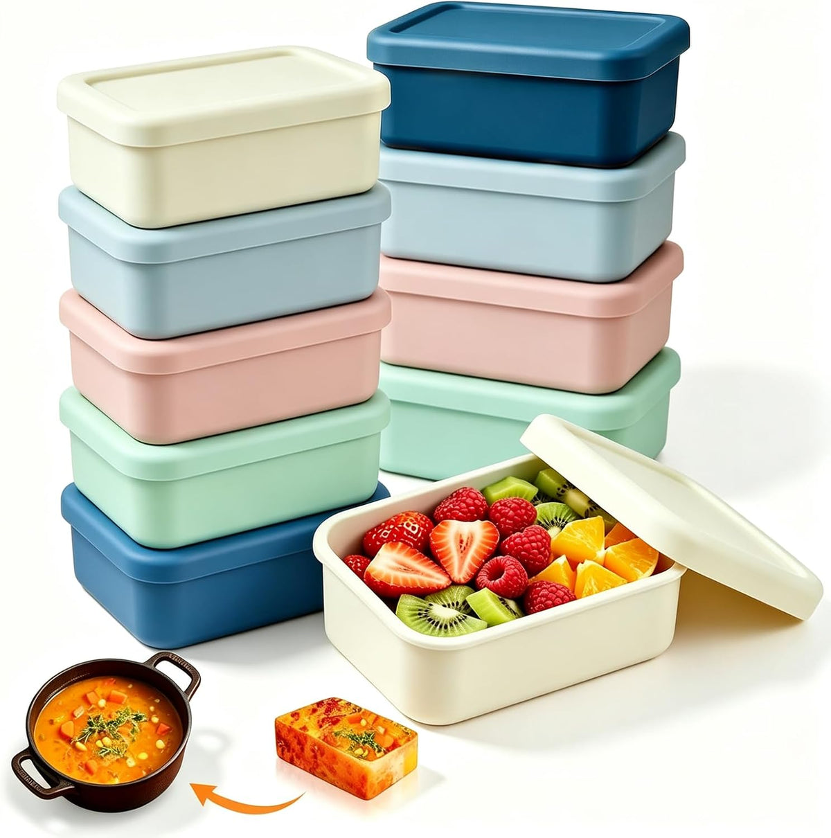 10 Packs 1 Cup Silicone Freezer Molds for Souper Cubes,Ice Cube Tray,8oz Food Containers With Lid for Food Preserving, Silicone Tray with Lid for Broth, Sauces, Stews