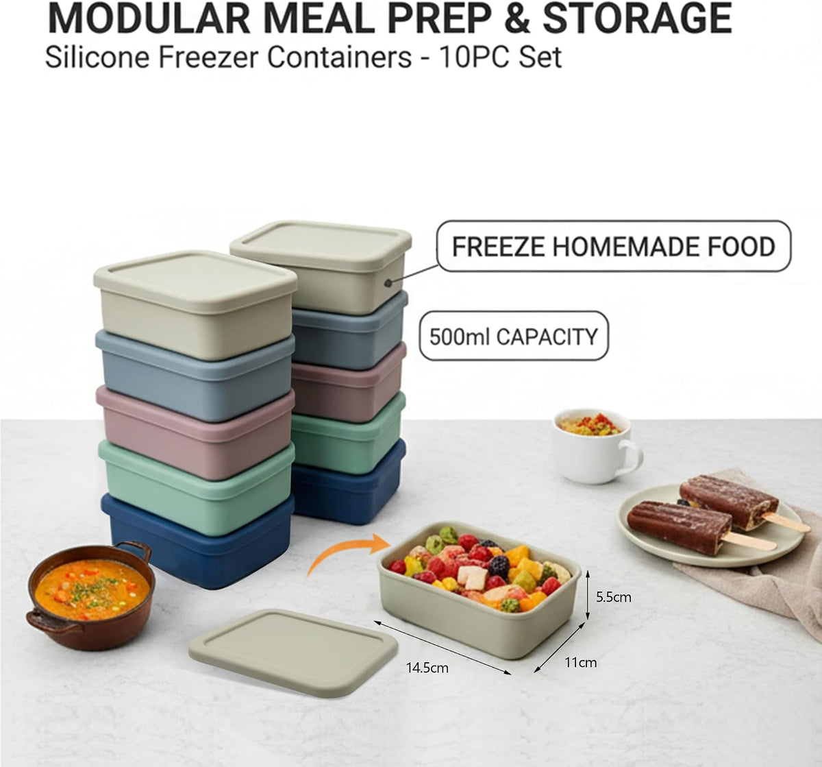 10 Packs 1 Cup Silicone Freezer Molds for Souper Cubes,Ice Cube Tray,8oz Food Containers With Lid for Food Preserving, Silicone Tray with Lid for Broth, Sauces, Stews