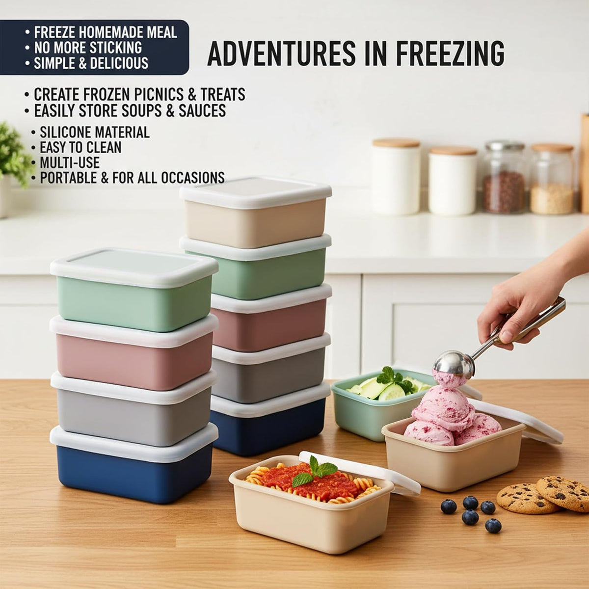 10 Packs 1 Cup Silicone Freezer Molds for Souper Cubes,Ice Cube Tray,8oz Food Containers With Lid for Food Preserving, Silicone Tray with Lid for Broth, Sauces, Stews