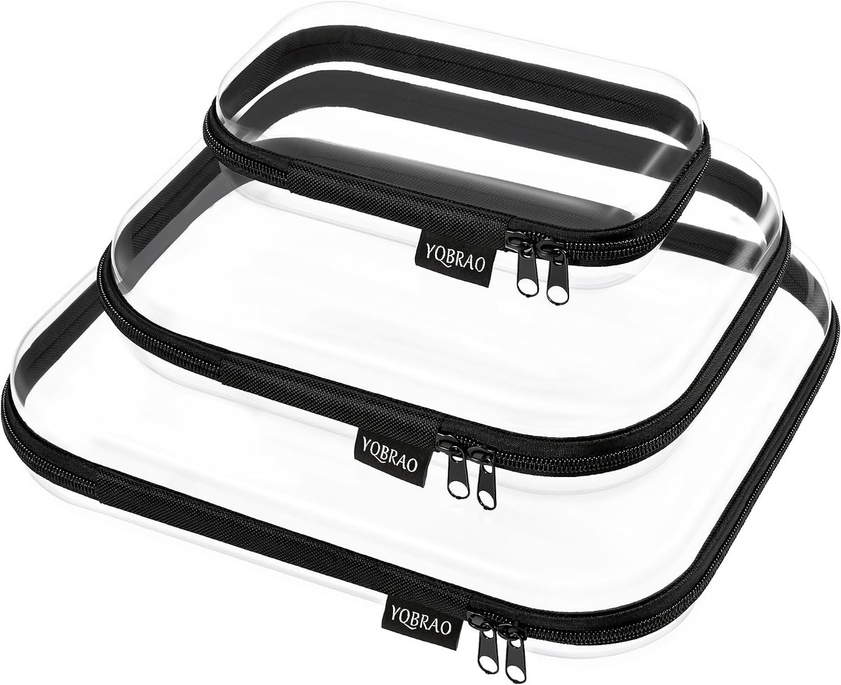 3-Piece Clear Hard Shell Zipper Case Set, 1M 2S, Black