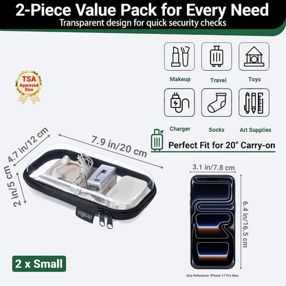 3-Piece Clear Hard Shell Zipper Case Set, 1M 2S, Black