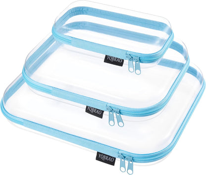 3-Piece Clear Hard Shell Zipper Case Set, 1M 2S, Black
