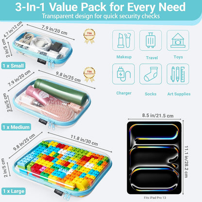 3-Piece Clear Hard Shell Zipper Case Set, 1M 2S, Black