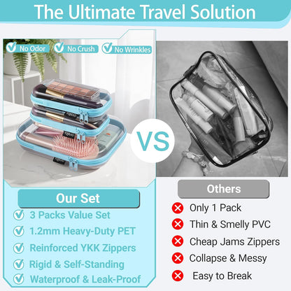 3-Piece Clear Hard Shell Zipper Case Set, 1M 2S, Black