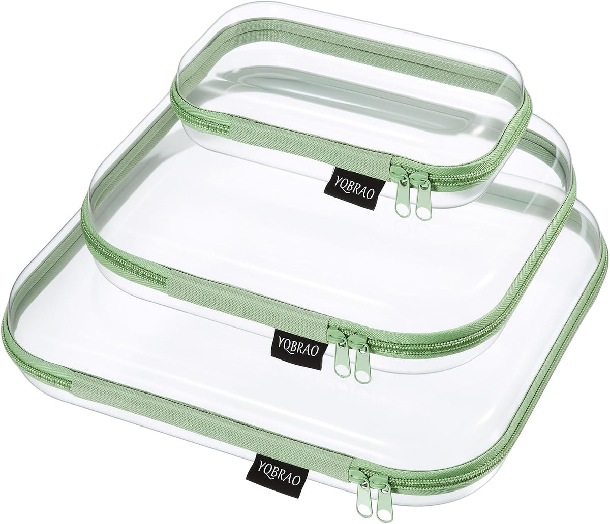 3-Piece Clear Hard Shell Zipper Case Set, 1M 2S, Black