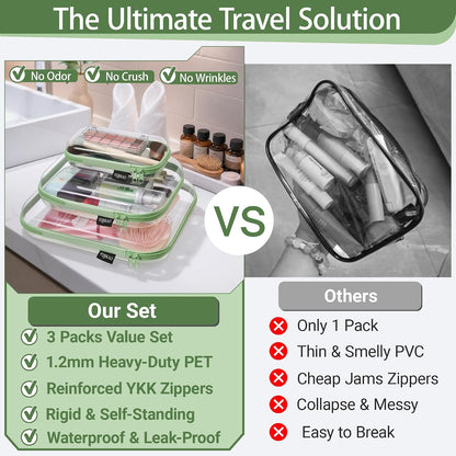 3-Piece Clear Hard Shell Zipper Case Set, 1M 2S, Black