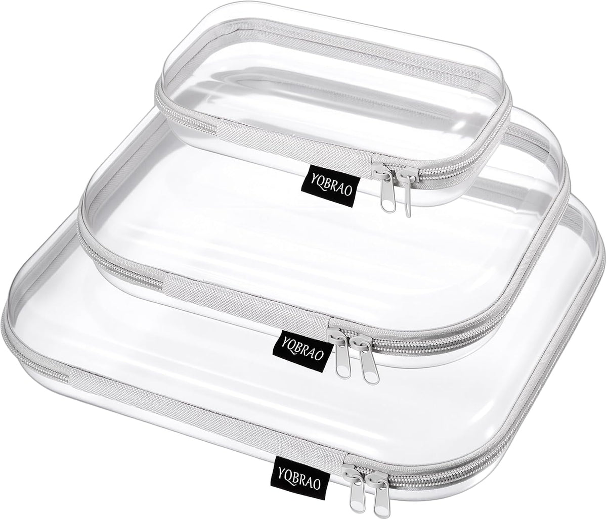 3-Piece Clear Hard Shell Zipper Case Set, 1M 2S, Black