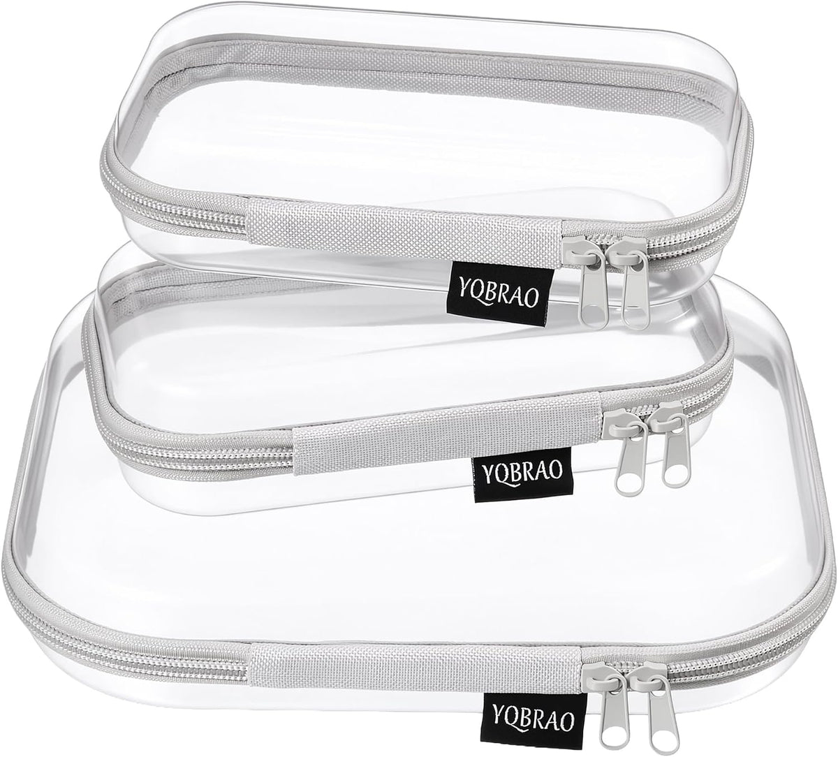 3-Piece Clear Hard Shell Zipper Case Set, 1M 2S, Black
