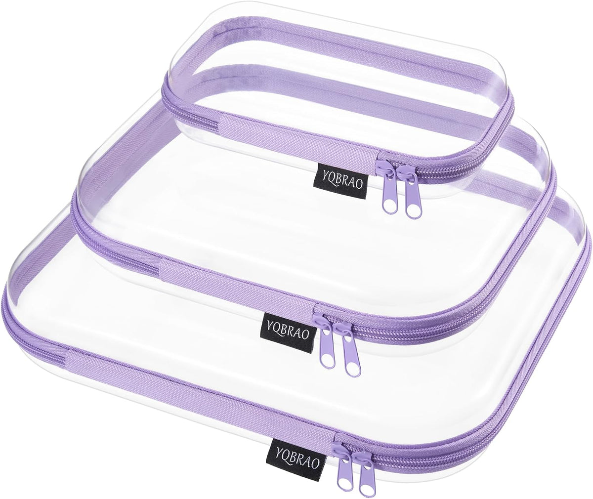 3-Piece Clear Hard Shell Zipper Case Set, 1M 2S, Black